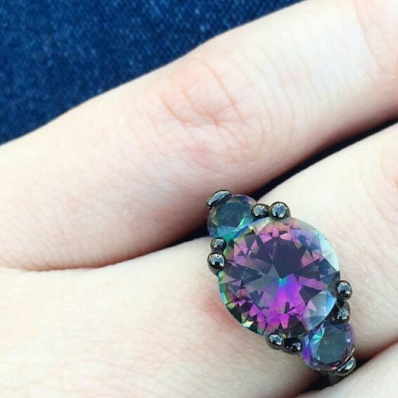 FLASH SALE! Rainbow Topaz Ring Rhodium Plated - Picture 2 of 8
